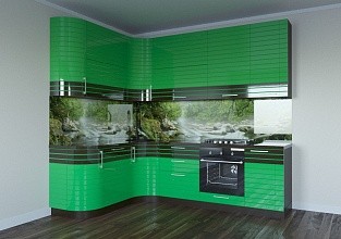Угловая  кухня "Бостон" в эмали ярко зеленого цвета, фото 4