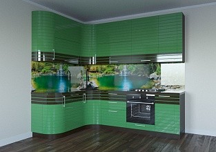 Угловая  кухня "Бостон" в эмали ярко зеленого цвета, фото 5