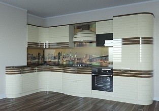 Угловая кухня "Бостон" в эмали со шпоном дерева, серия п44 левая, фото 1