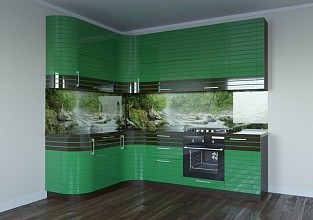 Угловая  кухня "Бостон" в эмали ярко зеленого цвета, фото 3