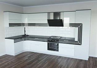 Угловая кухня "Бостон" в эмали со шпоном дерева бело-черная, фото 3